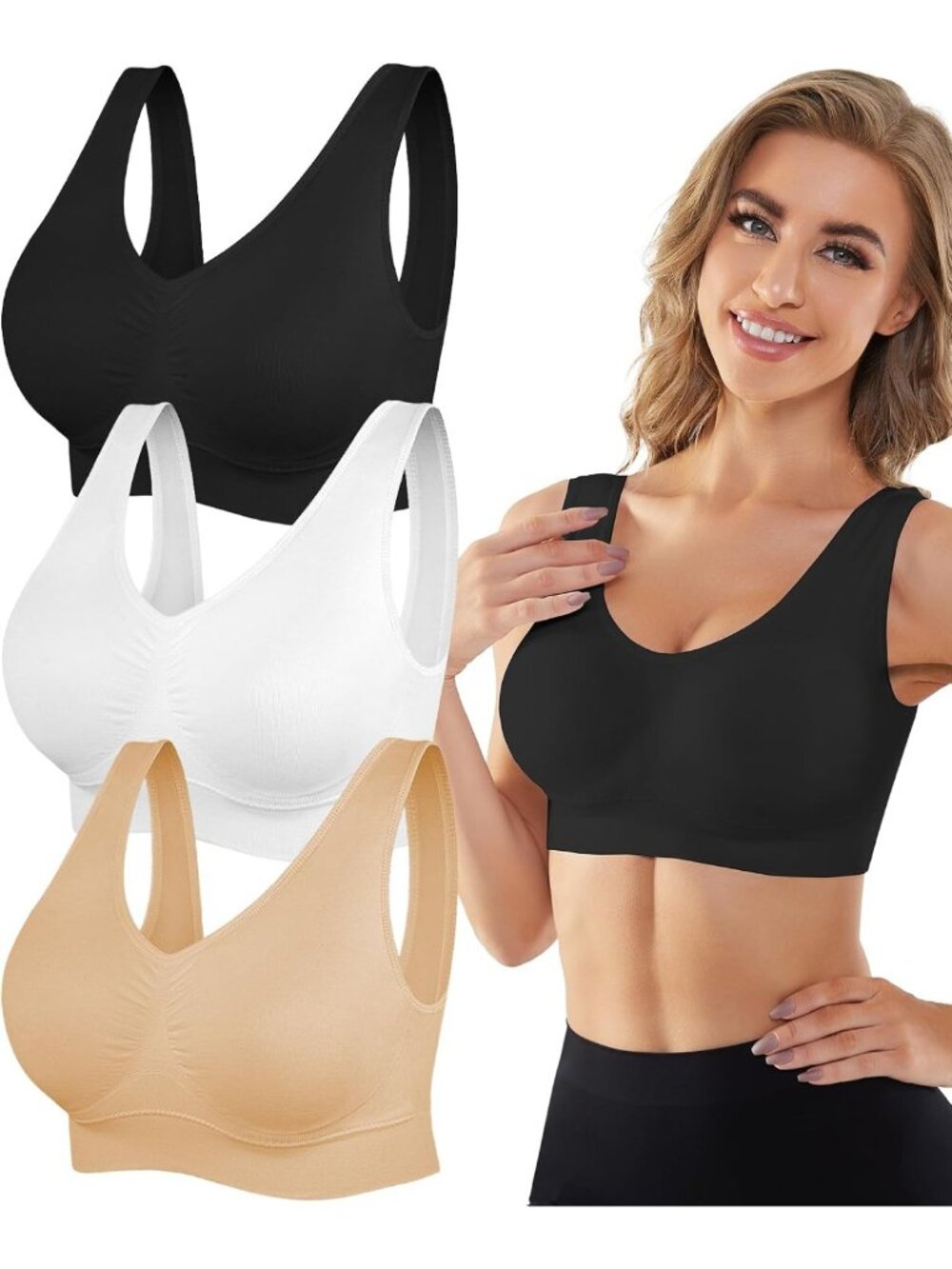 Seamless Wireless Sports Bra 3/4/6 Pack for Yoga, Sleep & Everyday Comfort